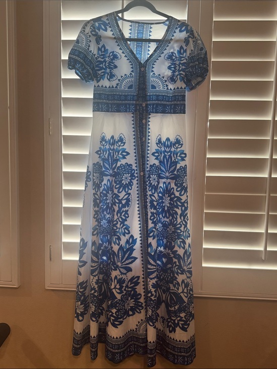 Source Unknown Dresses & Skirts - Source Unknown Blue & White Floral V-Neck Maxi Dress